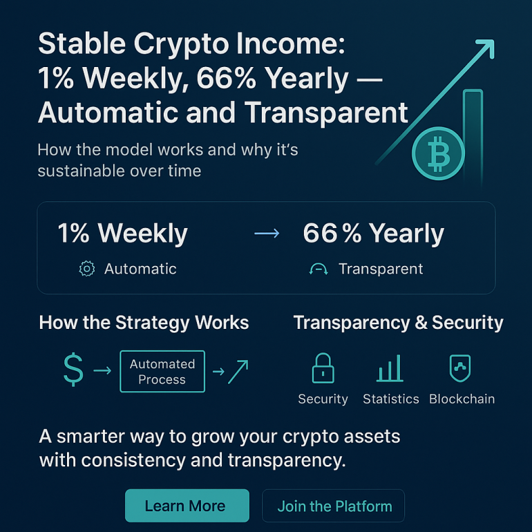 Stable crypto income of 1% per week, 66% per year – automatically and transparently